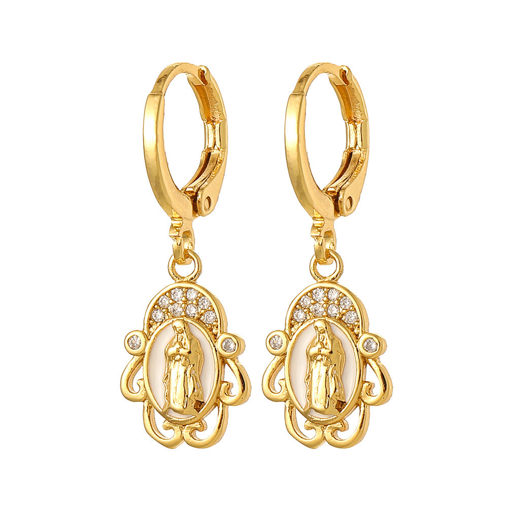 Wholesale Religious Drip Oil Virgin Mary Earrings